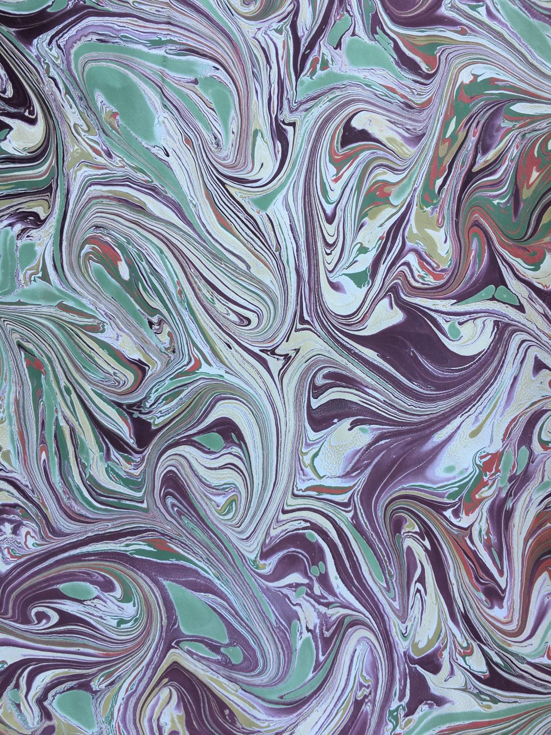 Papel marmorizado com tinta acrílica, padrão em espirais